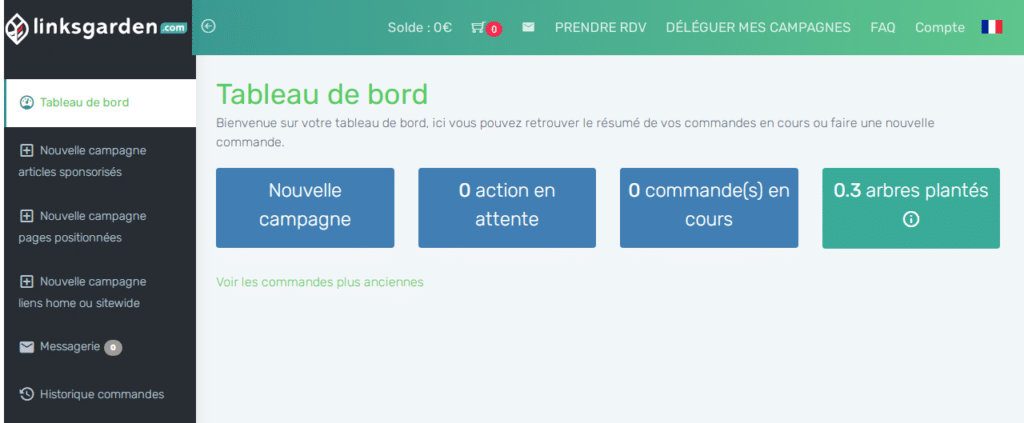 tableau de bord linksgarden