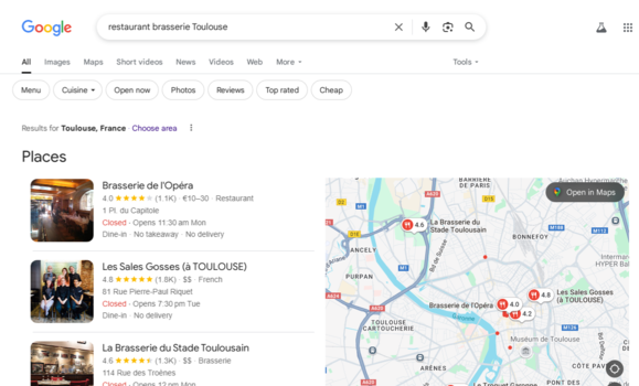 recherche mots clés restaurant