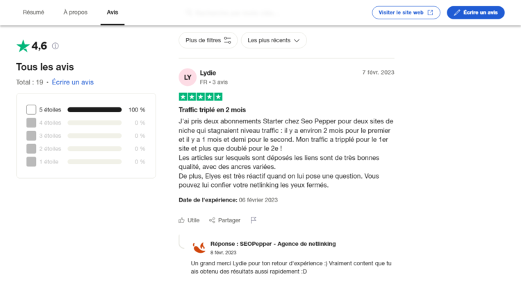 avis positif sur efficacité netlinking seopepper